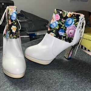 Floral White Ankle Boots
